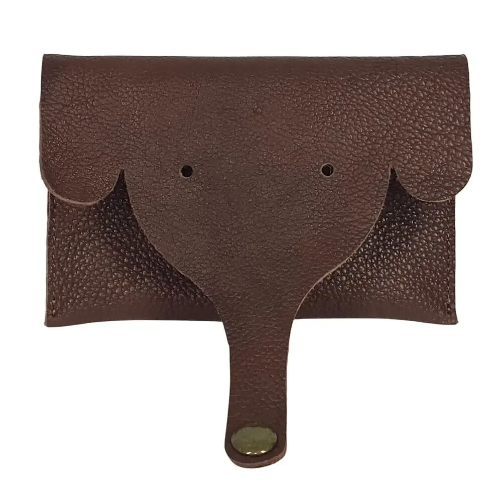 ELEPHANT‑SHAPED LEATHER CARD WALLET – GOOD FORTUNE SYMBOL – SNAP CLOSURE